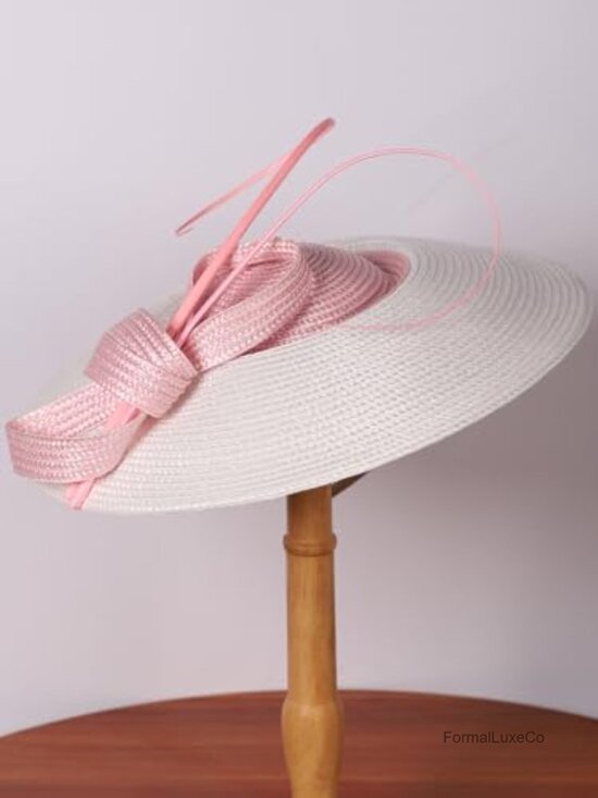Vintage Straw Fascinator Hat Wide Brim Women Church Derby Headband Hair Clip